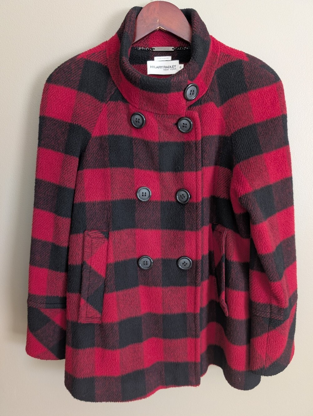Hilary Radley Buffalo Plaid Wool Coat Size 6